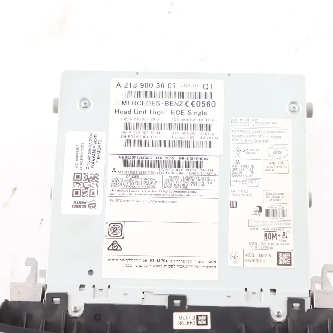 Radio Stereo Head Unit to Mercedes W212 CD with Part number A2189003607 Mercedes W212 CD Radio Stereo Head Unit - SKU A2189003607 - Part number A2189003607