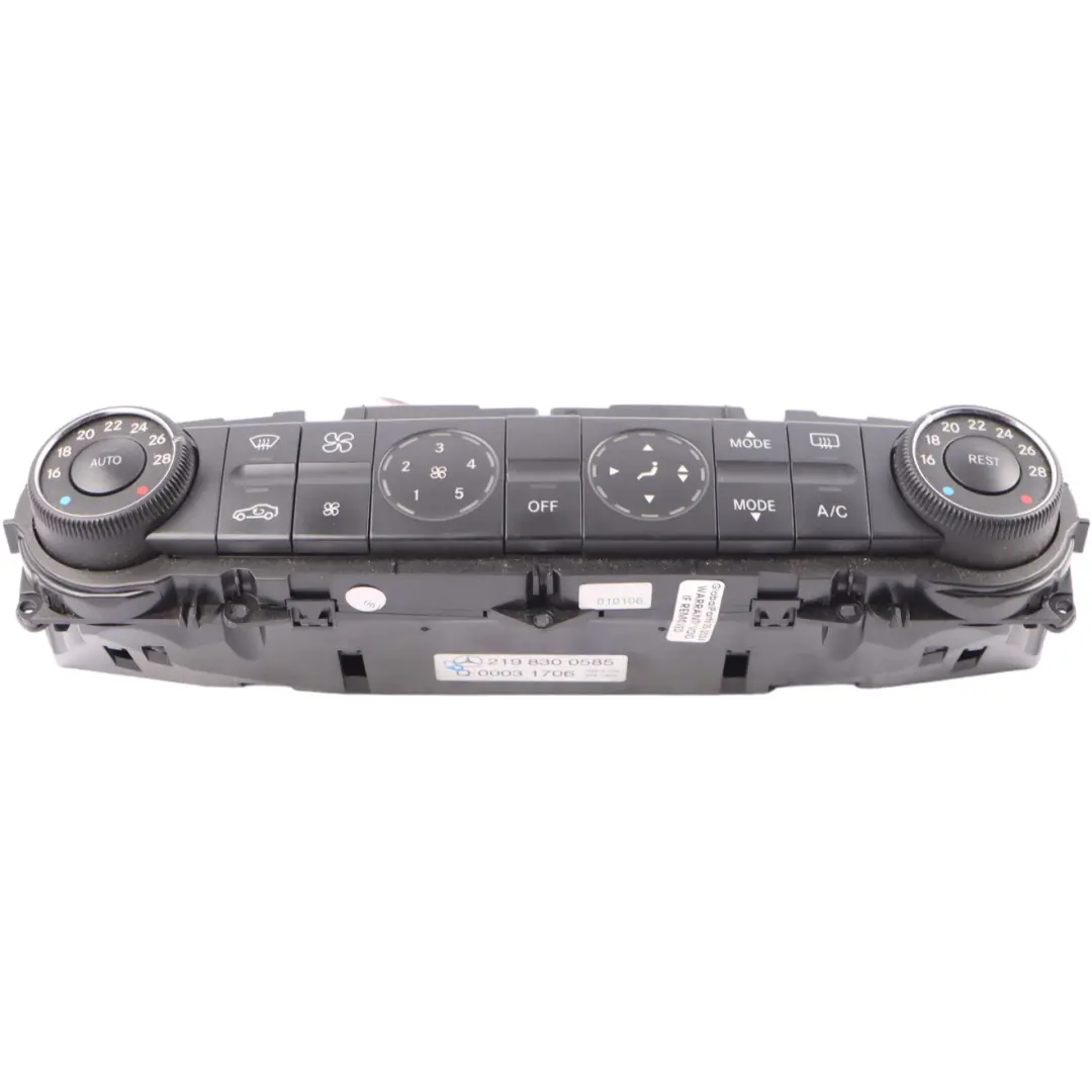 Heater Climate A/C Control Unit Switch Panel to Mercedes C219 with Part number A2198300585 Mercedes C219 Heater Climate A/C Control Unit Switch Panel - SKU A2198300585 - Part number A2198300585