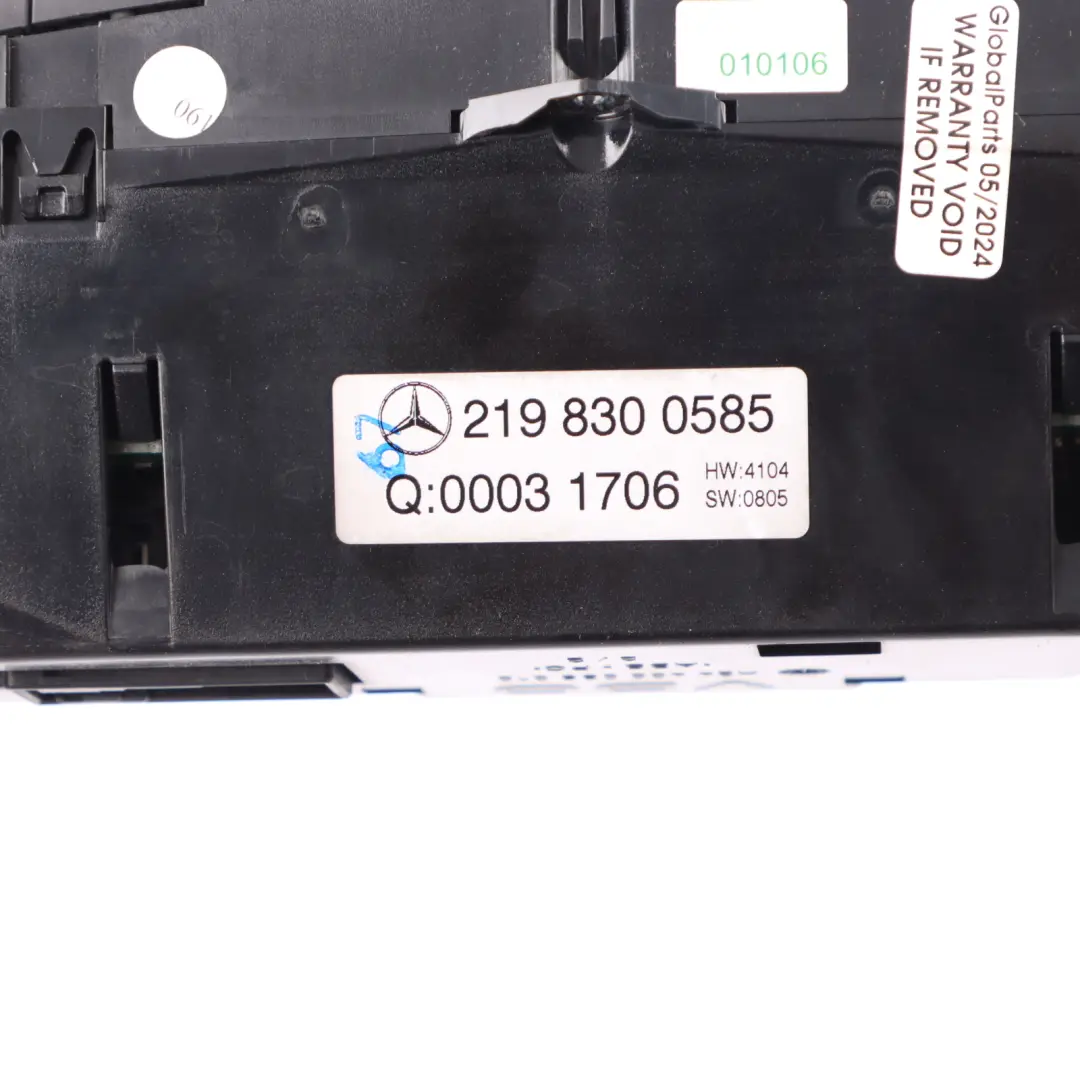 Riscaldatore Clima A/C Unità Di Controllo Interruttore per Mercedes C219 con numero di parte A2198300585 Mercedes C219 Riscaldatore Clima A/C Unità Di Controllo Interruttore - SKU A2198300585 - Numero di parte A2198300585