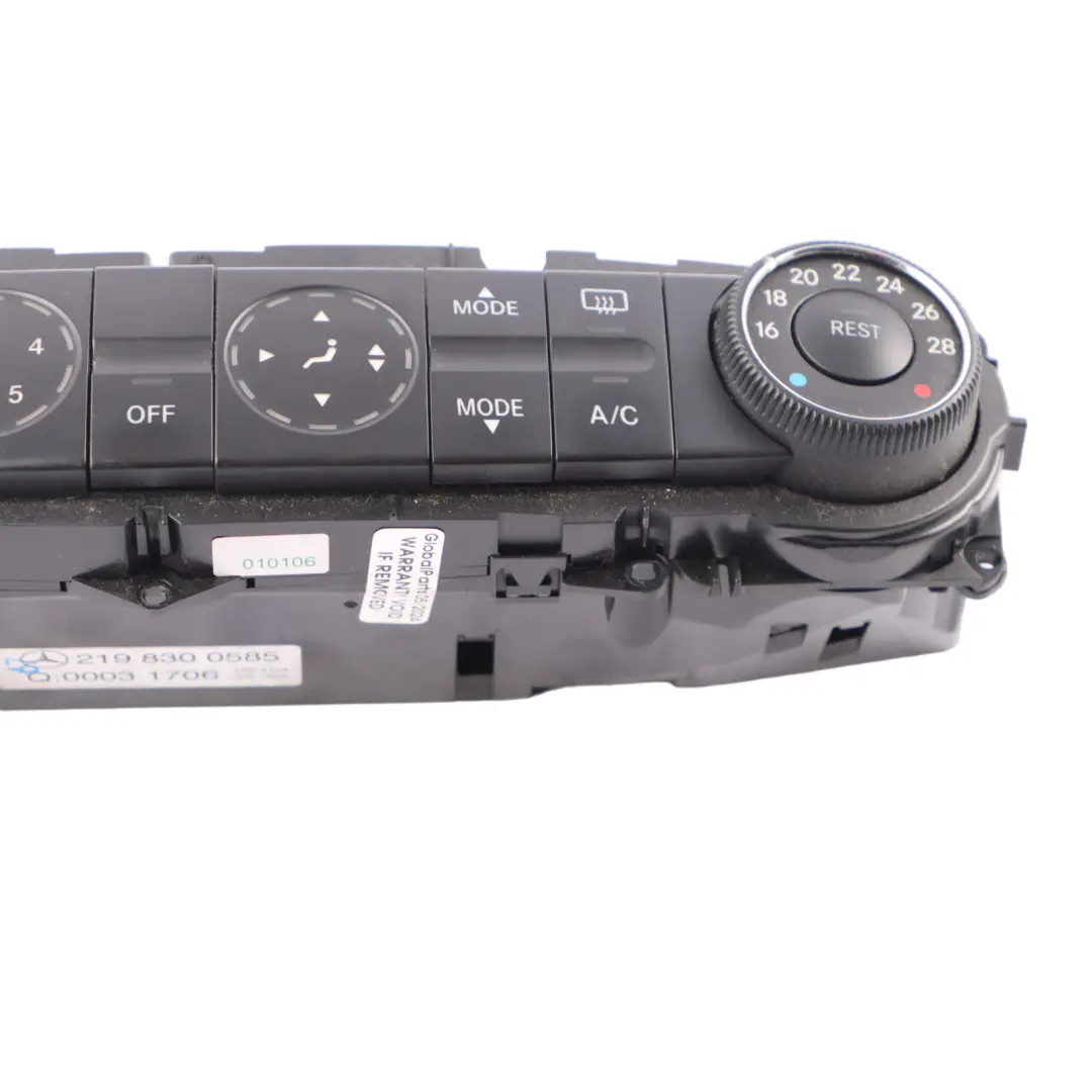 Heizung Klima A/C Steuergerät Schalttafel für Mercedes C219 mit Teilenummer A2198300585 Mercedes C219 Heizung Klima A/C Steuergerät Schalttafel - SKU A2198300585 - Teilenummer A2198300585