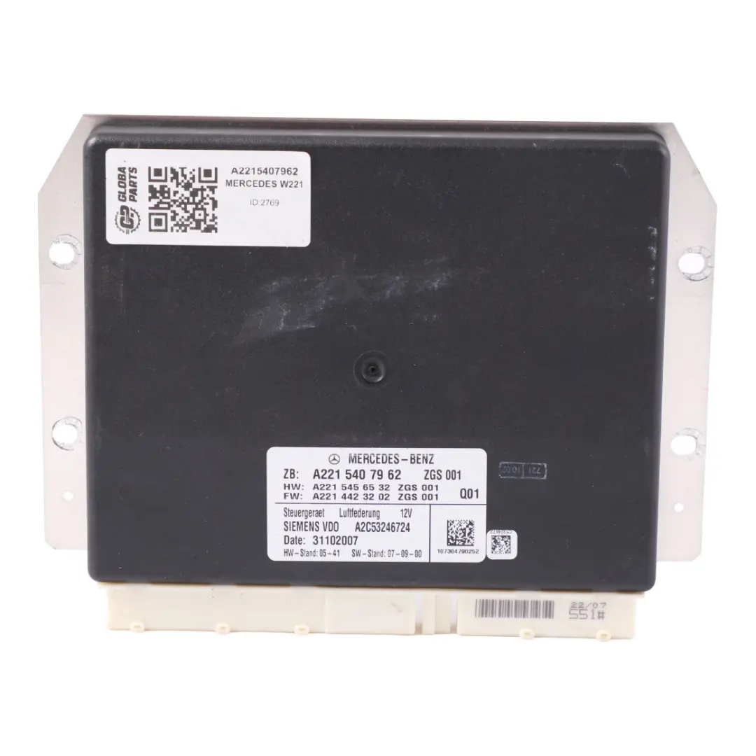 S500 Módulo control de la suspensión neumática para Mercedes CL C216 W221 con número de pieza A2215407962 Mercedes CL C216 W221 S500 Módulo control de la suspensión neumática - SKU A2215407962 - Número de pieza A2215407962