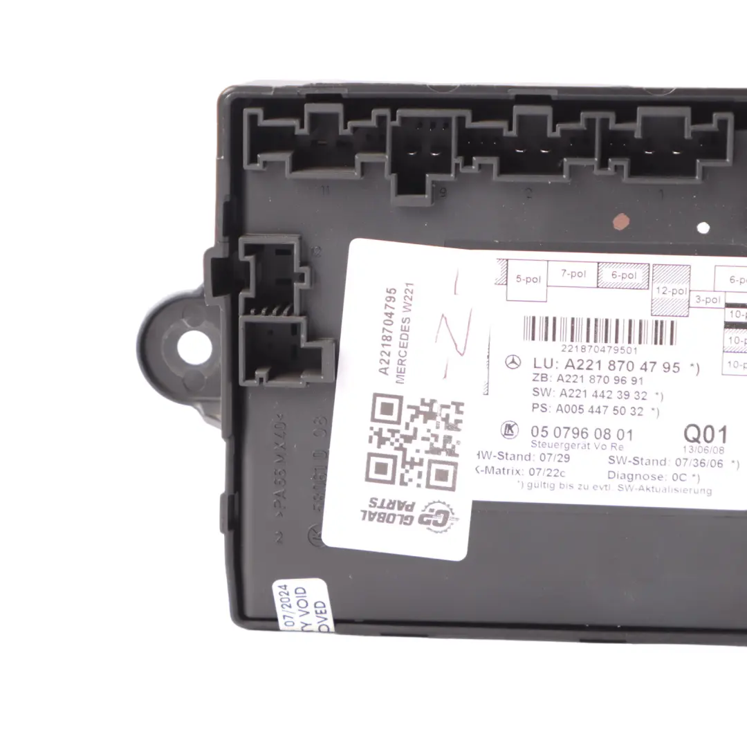 Door Module Mercedes W221 Front Door Right O/S Control Module to with Part number A2218704795 Door Module Mercedes W221 Front Door Right O/S Control Module - SKU A2218704795 - Part number A2218704795