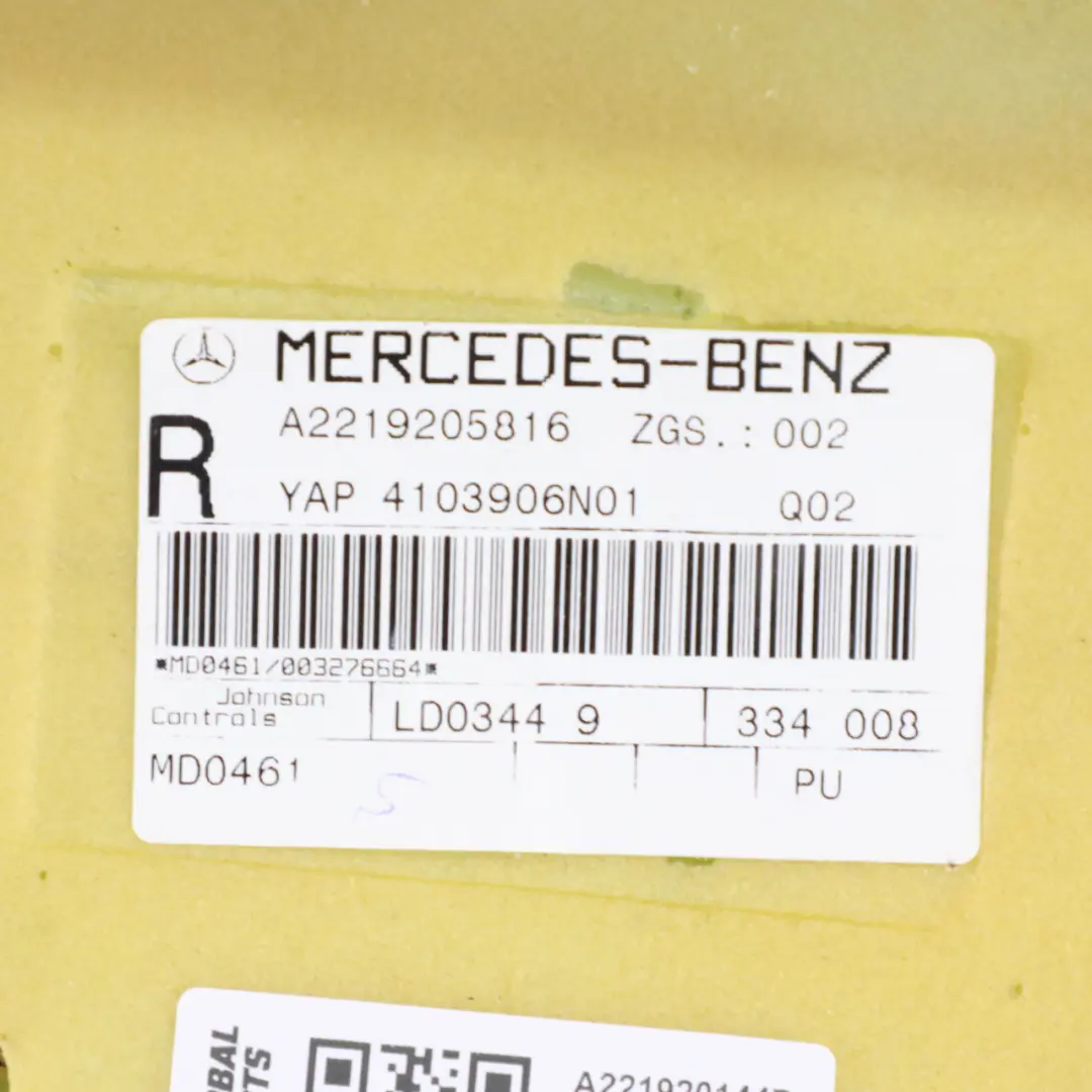 Respaldo asiento trasero derecho Cubierta panel cuero Nappa Negro para Mercedes W221 con número de pieza A2219201447 Mercedes W221 Respaldo asiento trasero derecho Cubierta panel cuero Nappa Negro - SKU A2219201447 - Número de pieza A2219201447