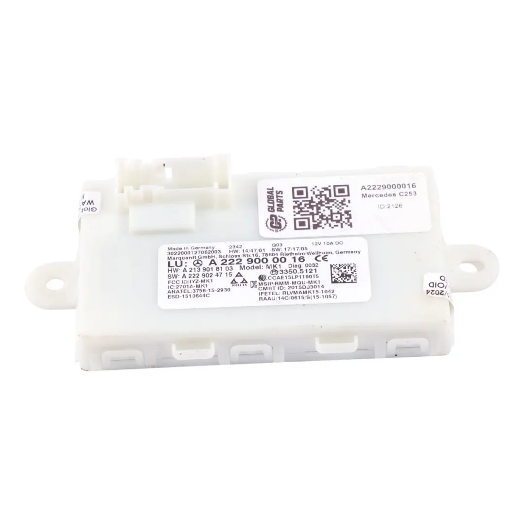 Entry Module Mercedes C253 W205 W213 C238 Keyless Go Control Unit to with Part number A2229000016 Entry Module Mercedes C253 W205 W213 C238 Keyless Go Control Unit - SKU A2229000016 - Part number A2229000016