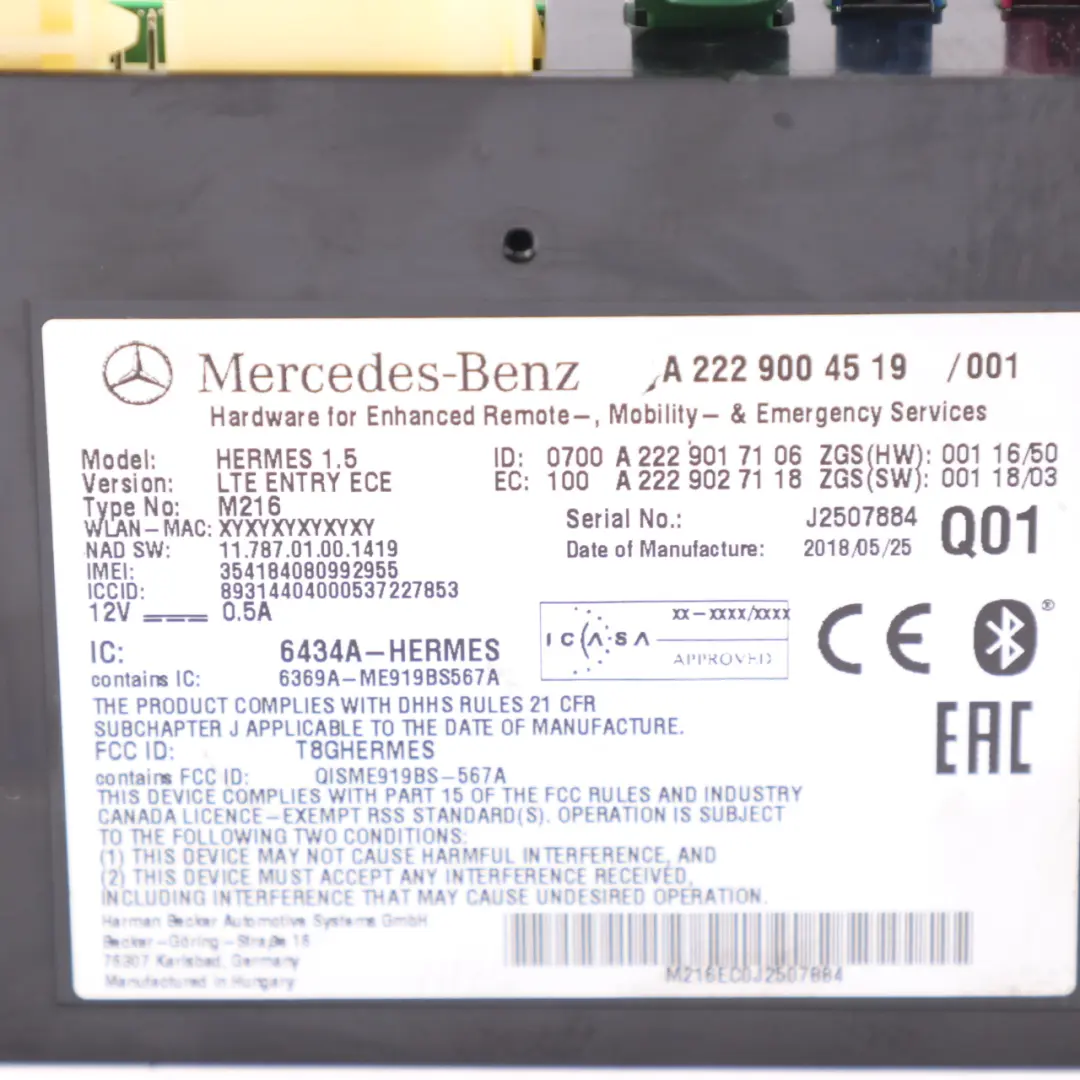 Mercedes R172 C117 W176 Moduł Sterownik Komunikacji Hermes LTE - SKU a2229004519 - Numer Części A2229004519