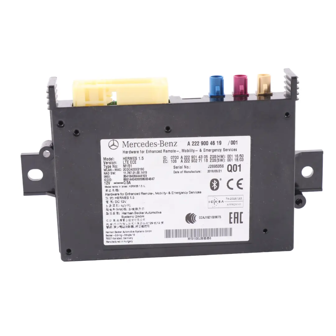 Mercedes W205 W213 C238 Module d'unité contrôle Bluetooth Hermes LTE A2139002210 - SKU A2229004619 - Numéro de pièce A2229004619