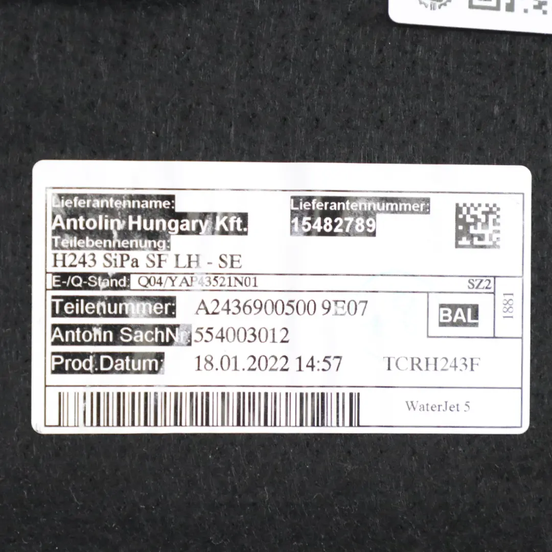 Panneau garniture coffre gauche Cover pour Mercedes H243 à propos du numéro de pièce A2436900500 Mercedes H243 Panneau garniture coffre gauche Cover - SKU A2436900500 - Numéro de pièce A2436900500