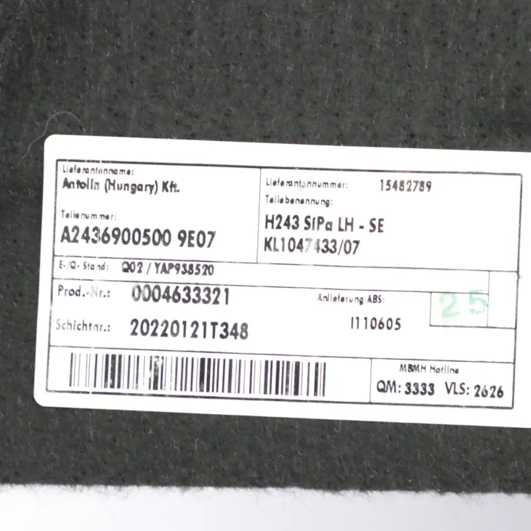 Panneau garniture coffre gauche Cover pour Mercedes H243 à propos du numéro de pièce A2436900500 Mercedes H243 Panneau garniture coffre gauche Cover - SKU A2436900500 - Numéro de pièce A2436900500