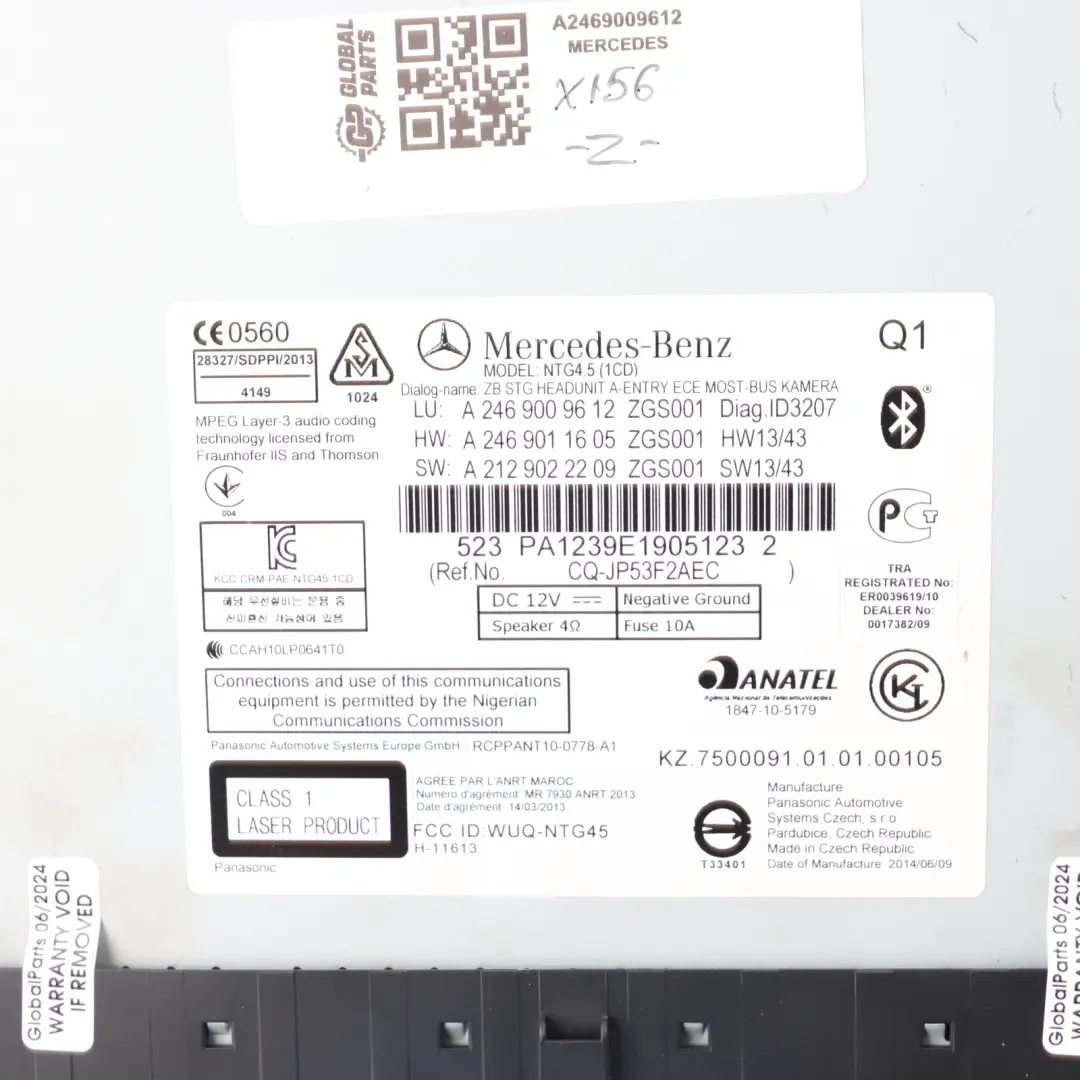  Head Unit Mercedes GLA X156 Radio CD Player Sat Nav Tel Media Unit - SKU A2469009612 - Part number A2469009612
