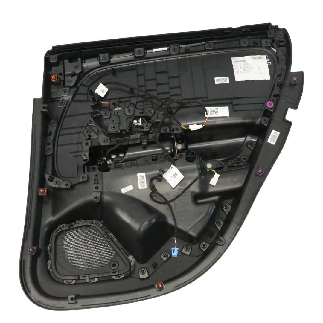 Door Card Panel Rear Left N/S Black Red Accents to Mercedes H243 with Part number A2477302301 Mercedes H243 Door Card Panel Rear Left N/S Black Red Accents - SKU A2477302301 - Part number A2477302301