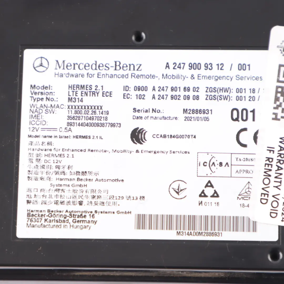Telematik Modul Kommunikation Blutooth Steuerung für Mercedes W910 mit Teilenummer A2479009312 Mercedes W910 Telematik Modul Kommunikation Blutooth Steuerung - SKU A2479009312 - Teilenummer A2479009312