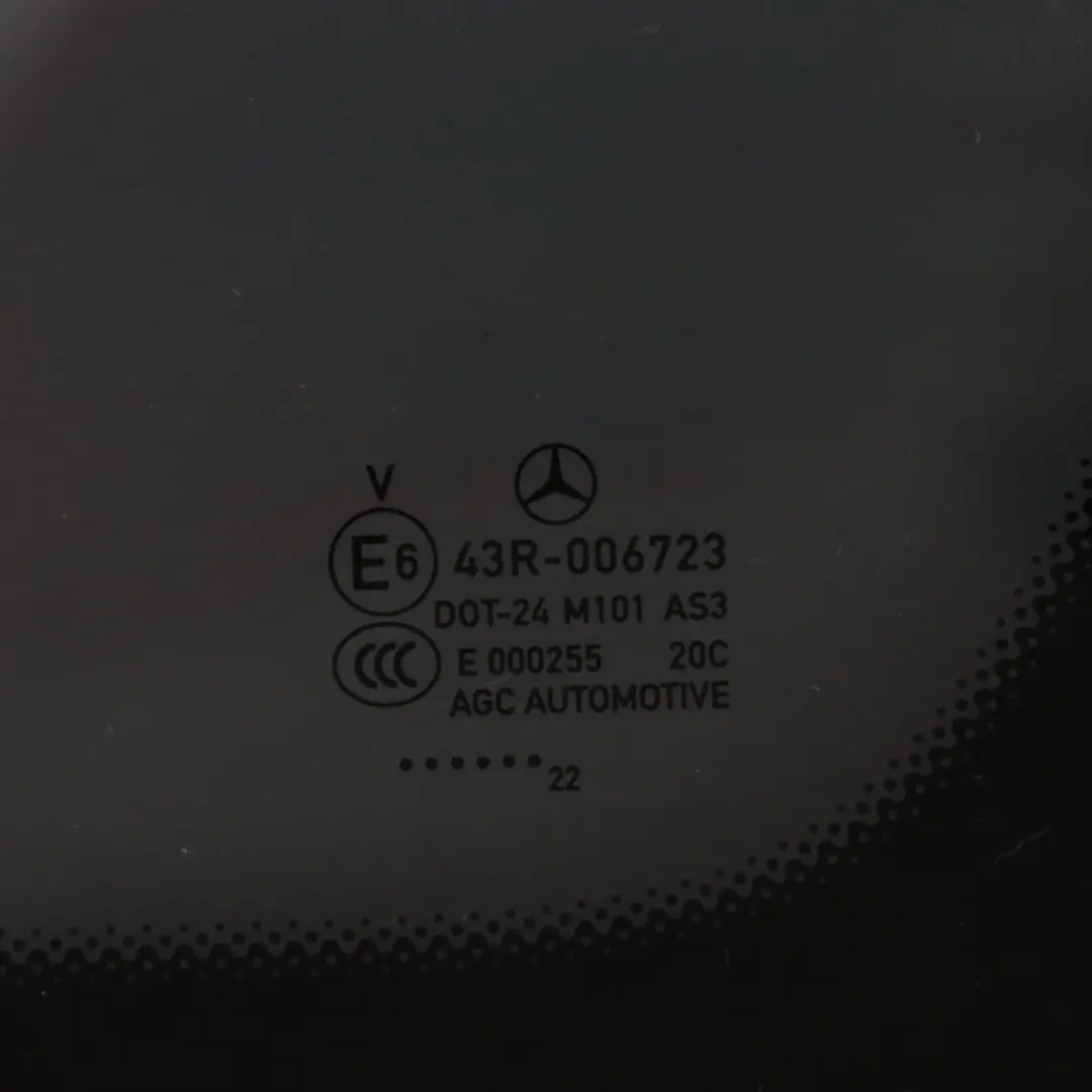 Cristal Trasero Derecho Cuarto Tintado AS3 para Mercedes GLC X253 con número de pieza A2536706800 Mercedes GLC X253 Cristal Trasero Derecho Cuarto Tintado AS3 - SKU A2536706800-1 - Número de pieza A2536706800