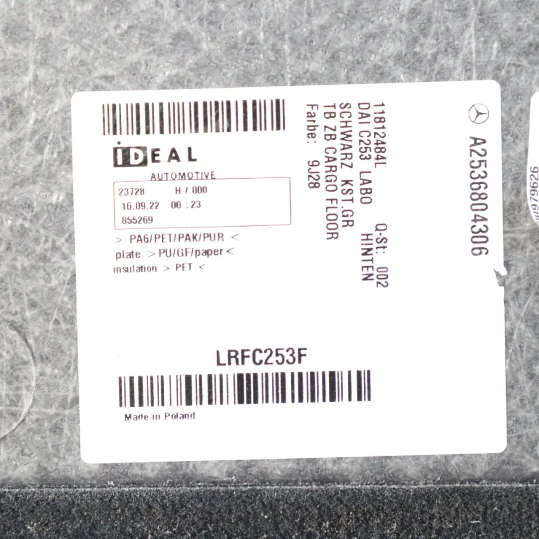 Kofferraum Boden Hinten Laden Teppich Schwarz für Mercedes GLC C253 mit Teilenummer A2536804306 Mercedes GLC C253 Kofferraum Boden Hinten Laden Teppich Schwarz - SKU A2536804306 - Teilenummer A2536804306