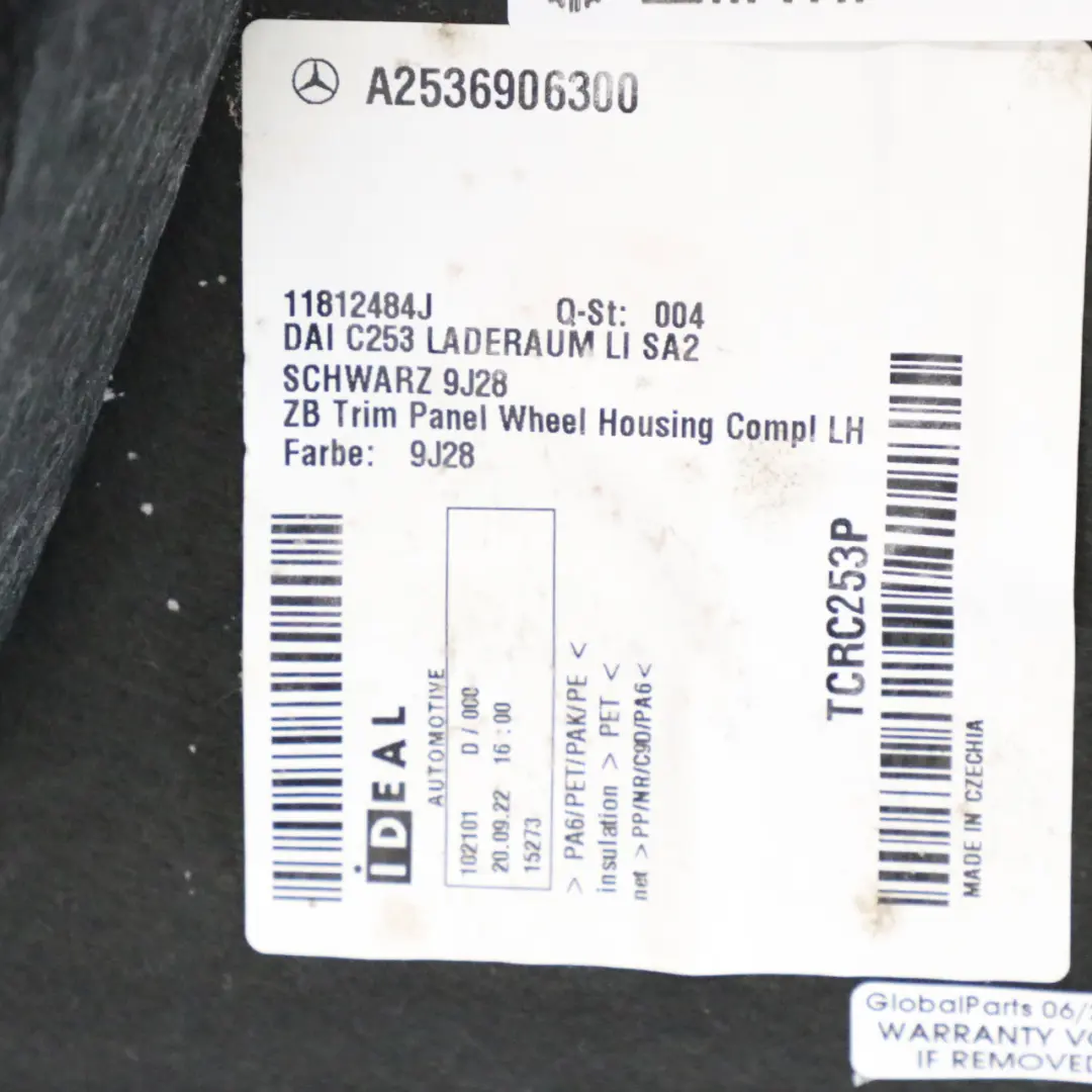 Pannello laterale bagagliaio interno sinistro Nero per Mercedes GLC C253 con numero di parte A2536906300 Mercedes GLC C253 Pannello laterale bagagliaio interno sinistro Nero - SKU A2536906300 - Numero di parte A2536906300