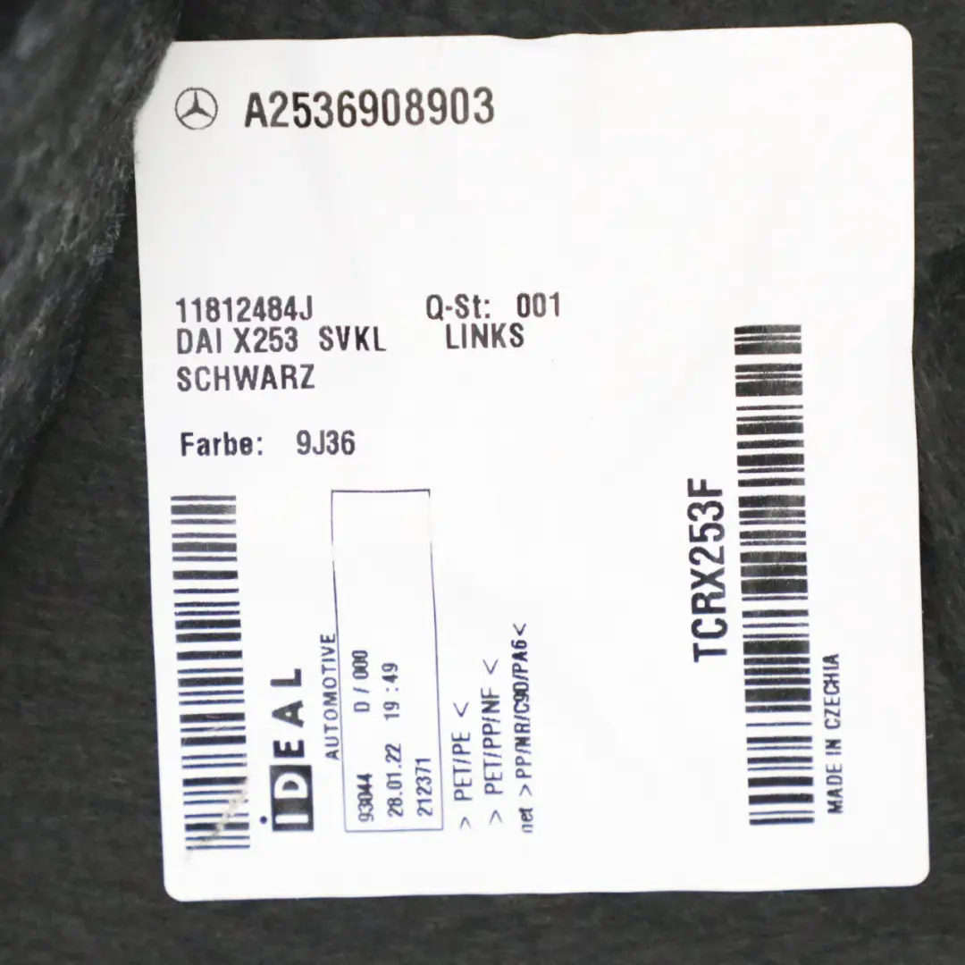  Trunk Side Panel Mercedes GLC X253 Interior Boot Trim Left N/s Black - SKU A2536908903 - Part number A2536908903
