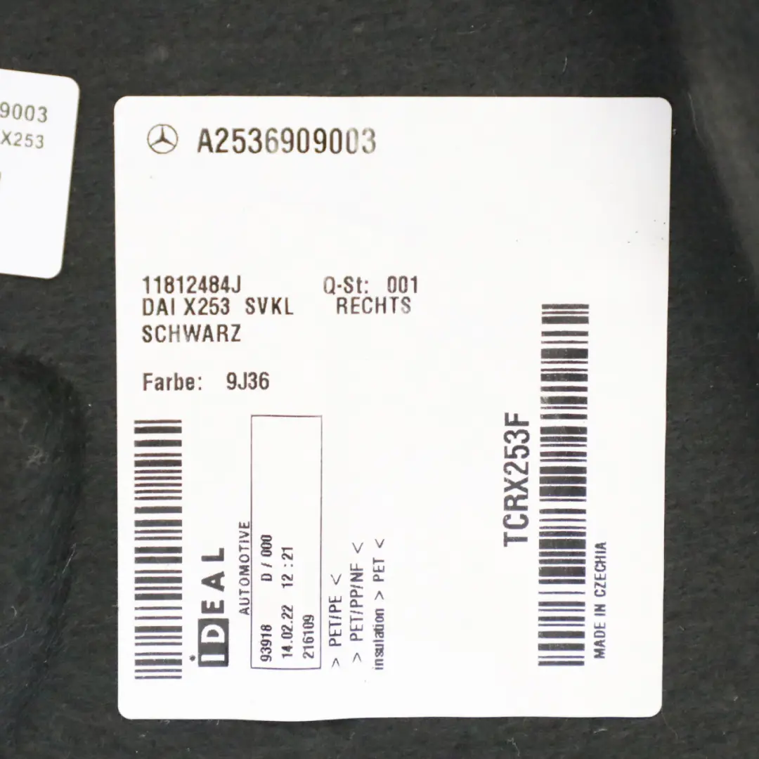 Panel lateral maletero Embellecedor derecho para Mercedes GLC X253 con número de pieza A2536909003 Mercedes GLC X253 Panel lateral maletero Embellecedor derecho - SKU A2536909003 - Número de pieza A2536909003