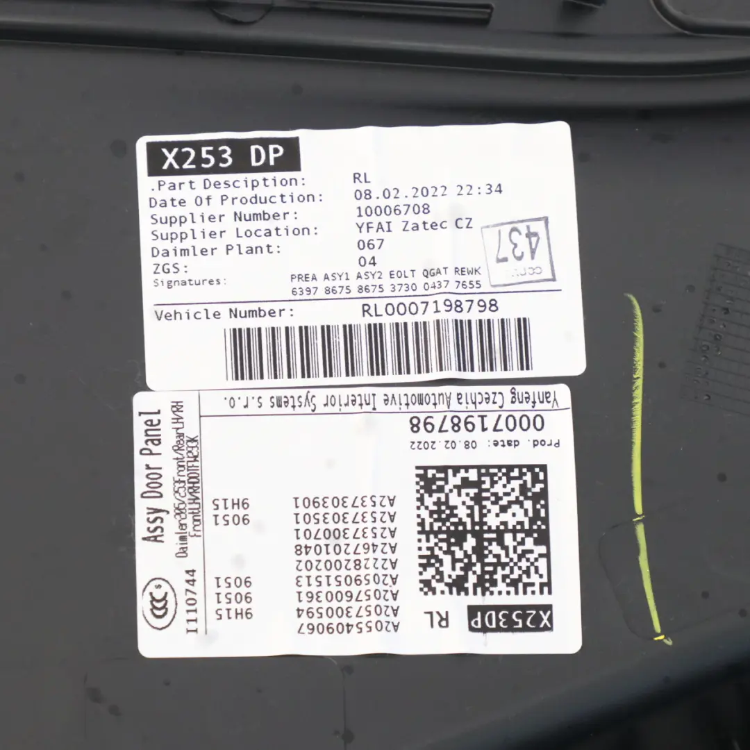Mercedes GLC C253 Embellecedor Tarjeta Puerta Trasera Izquierda Panel Negro AMG - SKU A2537301503-1 - Número de pieza A2537301503