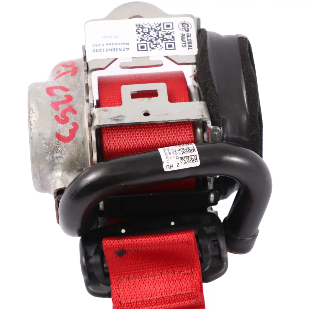 Cinturón de seguridad trasero derecho superior rojo para Mercedes C253 con número de pieza A2538601200 Mercedes C253 Cinturón de seguridad trasero derecho superior rojo - SKU A2538601200 - Número de pieza A2538601200