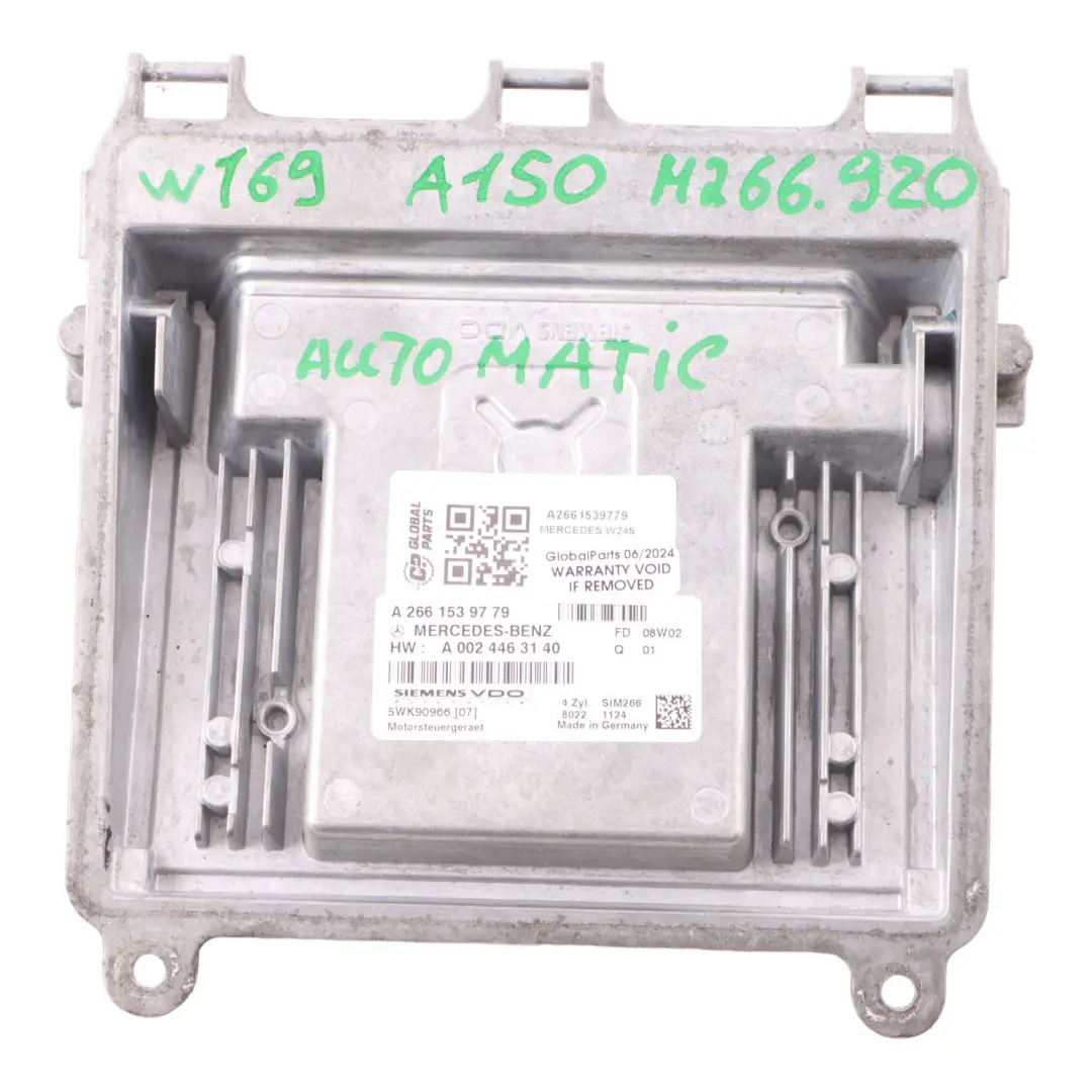 M266.920 Engine Control Unit ECU Automatic to Mercedes W169 B150 with Part number A2661539779 Mercedes W169 B150 M266.920 Engine Control Unit ECU Automatic - SKU A2661539779 - Part number A2661539779