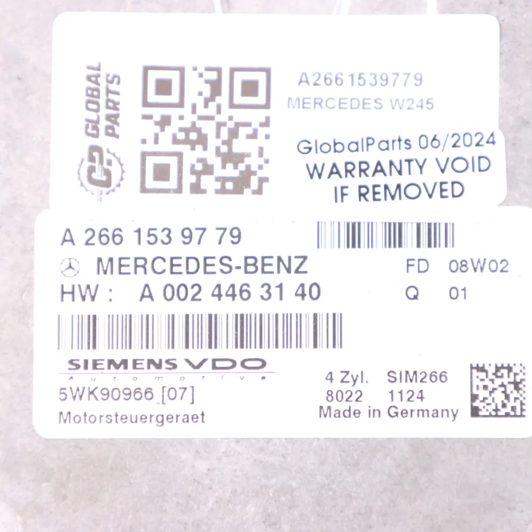 M266.920 Engine Control Unit ECU Automatic to Mercedes W169 B150 with Part number A2661539779 Mercedes W169 B150 M266.920 Engine Control Unit ECU Automatic - SKU A2661539779 - Part number A2661539779