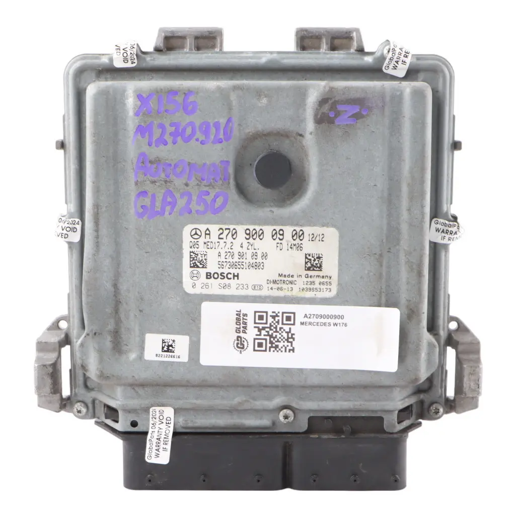 GLA250 270.910 122HP Motorsteuergerät Modul ECU für Mercedes X156 mit Teilenummer A2709000900 Mercedes X156 GLA250 270.910 122HP Motorsteuergerät Modul ECU - SKU A2709000900 - Teilenummer A2709000900