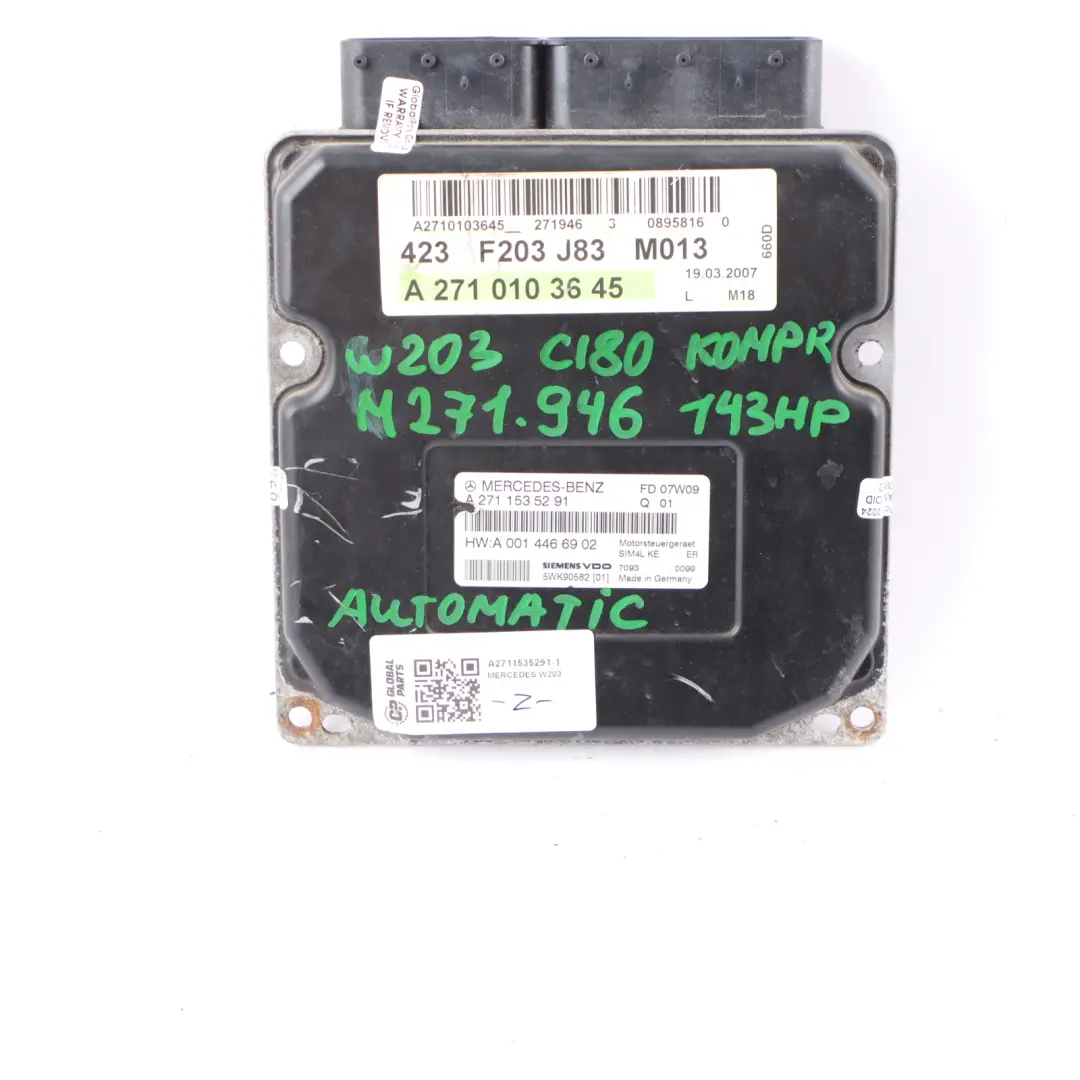 C180 Kompressor 271.946 143HP Engine ECU Kit Key Lock to Mercedes W203 with Part number A2711535291 Mercedes W203 C180 Kompressor 271.946 143HP Engine ECU Kit Key Lock - SKU A2711535291-1 - Part number A2711535291