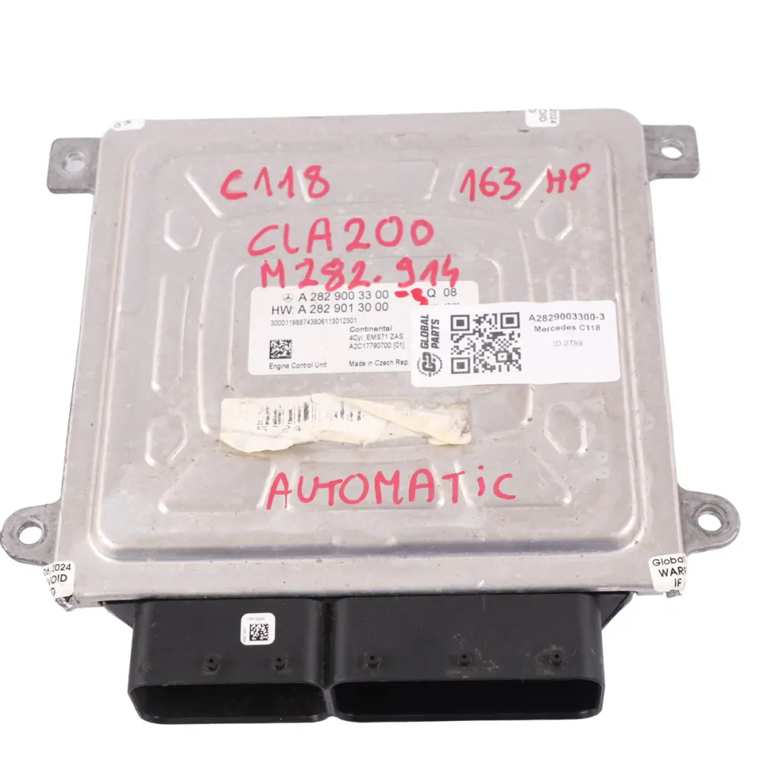 Mercedes C118 CLA200 282.914 163HP Kit ECU Clave BCM Automático - SKU A2829003300-3 - Número de pieza A2829003300