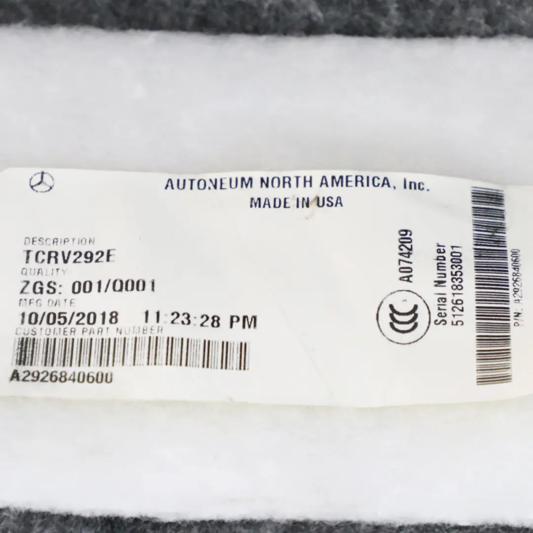 Mercedes GLE C292 Copertura della ruota di scorta del bagagliaio - SKU A2926840600 - Numero di parte A2926840600