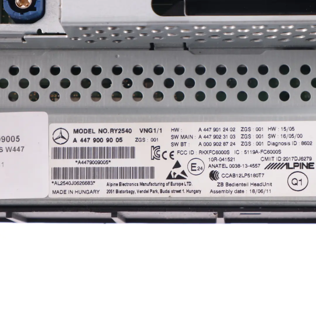 Unità Principale Radio Navigazione GPS Display per Mercedes Vito W447 con numero di parte A4479009005 Mercedes Vito W447 Unità Principale Radio Navigazione GPS Display - SKU A4479009005 - Numero di parte A4479009005