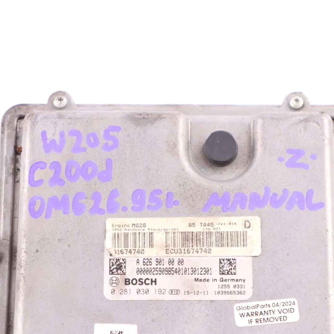 C200d 626.951 136HP Engine Control Unit ECU A6269000000 Manual to Mercedes W205 with Part number A6269010000 Mercedes W205 C200d 626.951 136HP Engine Control Unit ECU A6269000000 Manual - SKU A6269010000 - Part number A6269010000