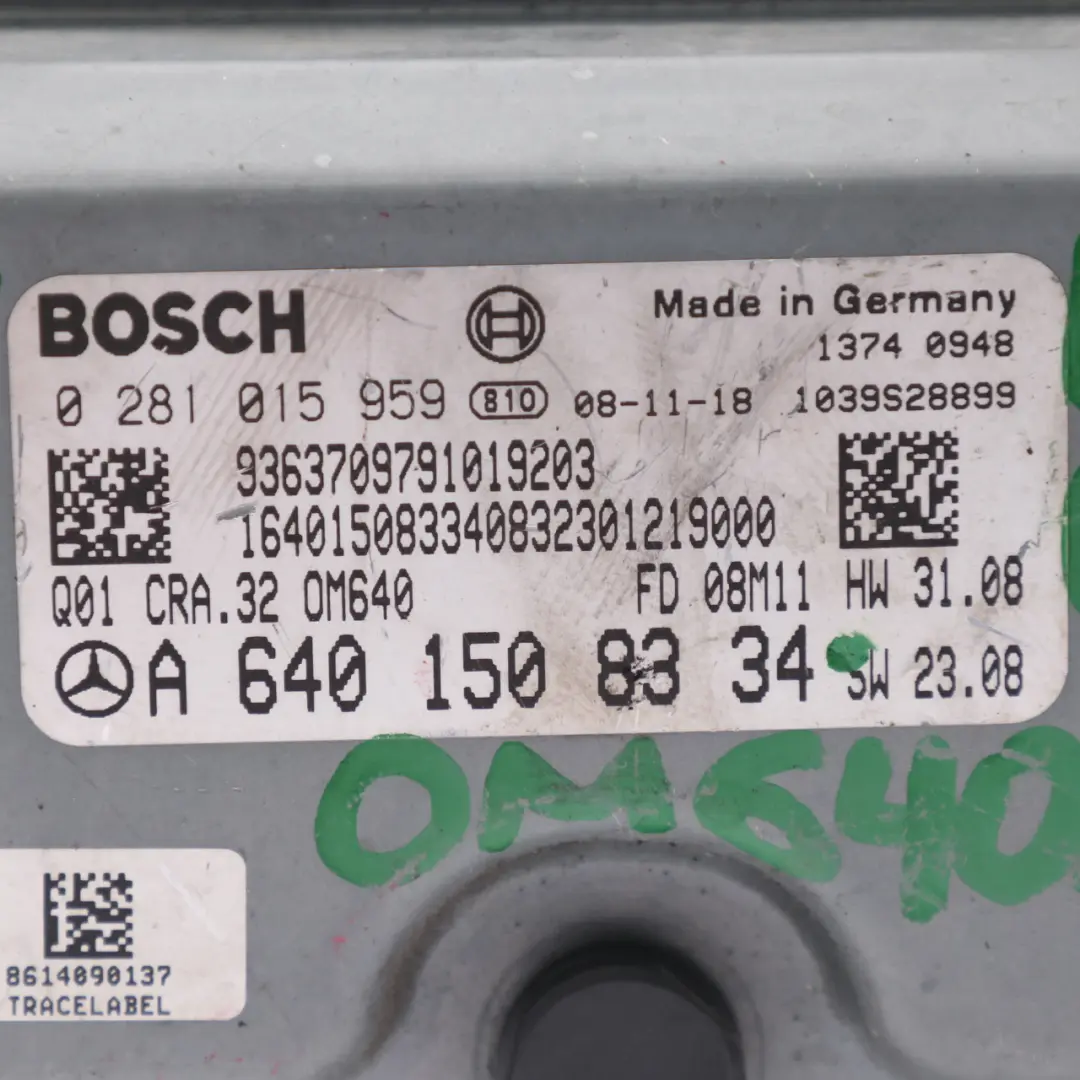 Engine Control Unit Mercedes W245 B200 CDI OM640.941 140HP ECU - SKU A6401508334-1 - Part number A6401508334