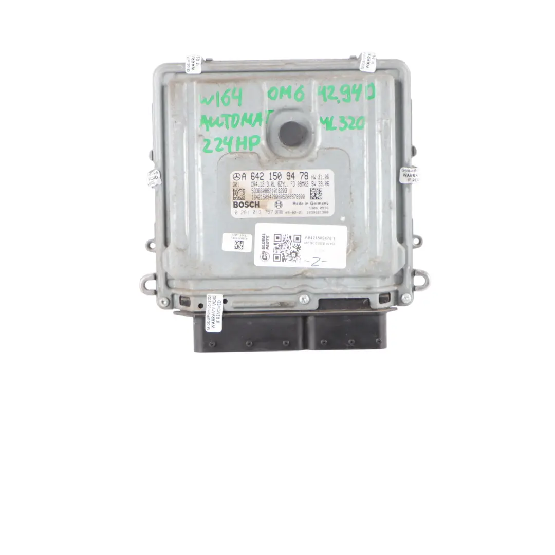 Mercedes W164 ML320 OM642.940 Diesel Engine Unit ECU Kit + Keys - SKU A6421509478-1 - Part number A6421509478