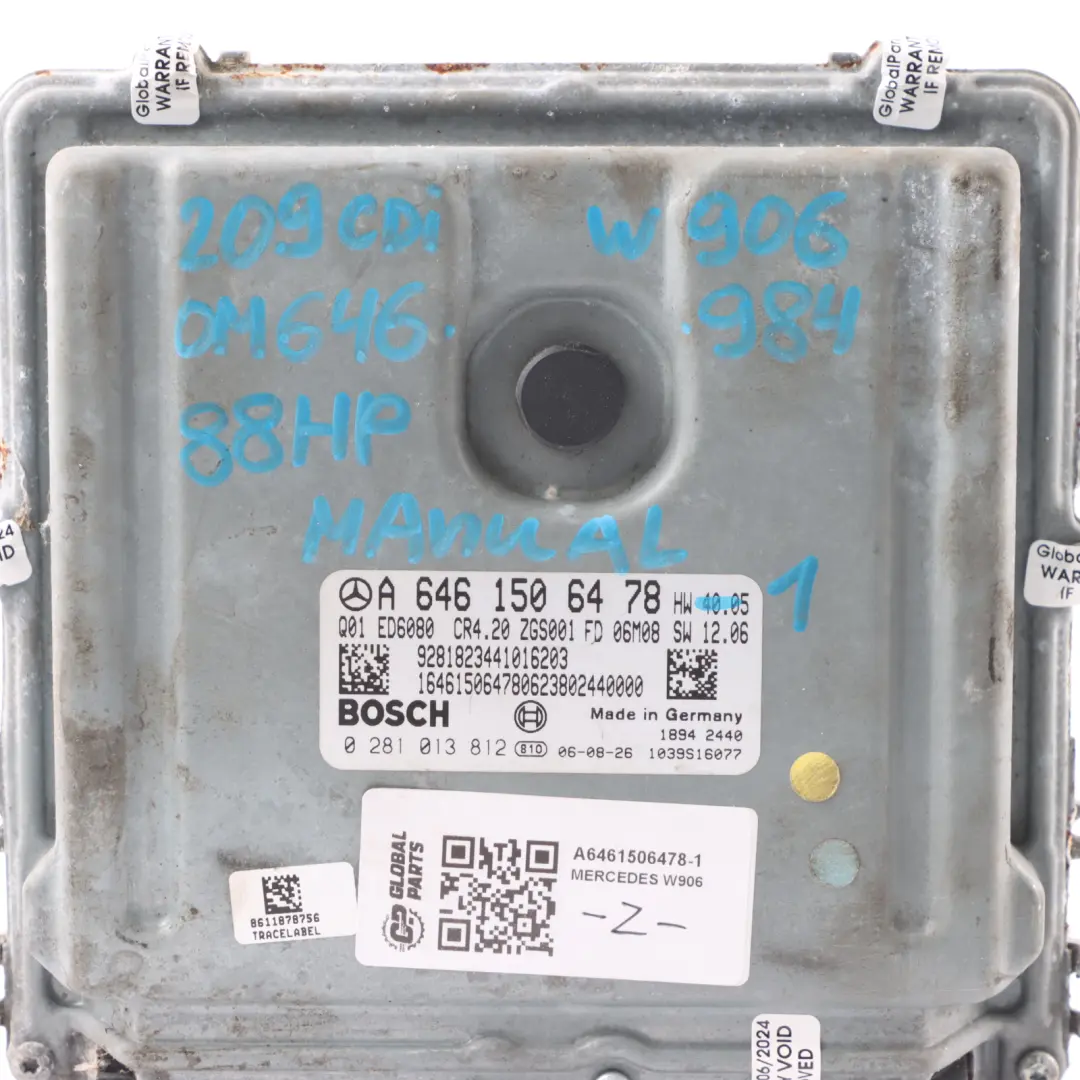 OM646.984 88HP Engine Control Unit Module ECU Kit Keys to Mercedes W906 with Part number A6461506478 Mercedes W906 OM646.984 88HP Engine Control Unit Module ECU Kit Keys - SKU A6461506478-1 - Part number A6461506478