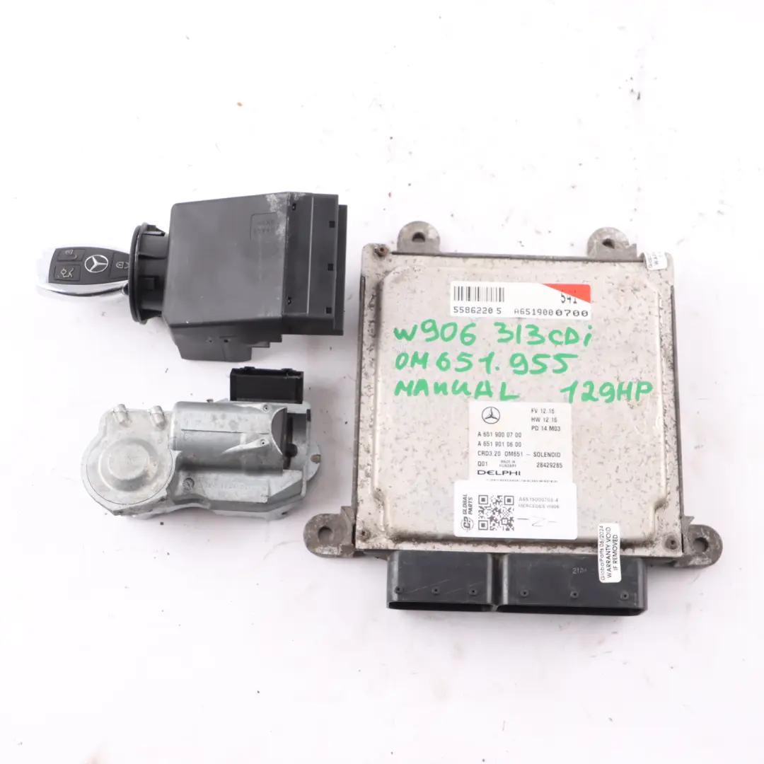 651.955 129HP Engine Unit ECU Kit Key Lock to Mercedes W906 313 CDI with Part number A6519000700 Mercedes W906 313 CDI 651.955 129HP Engine Unit ECU Kit Key Lock - SKU A6519000700-4 - Part number A6519000700