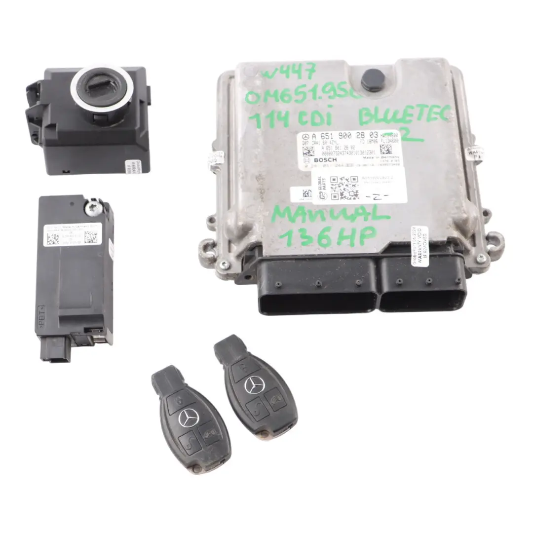 OM651.950 Engine Control Unit ECU Kit Keys to Mercedes W447 114 CDI with Part number A6519002803 Mercedes W447 114 CDI OM651.950 Engine Control Unit ECU Kit Keys - SKU A6519002803-2 - Part number A6519002803