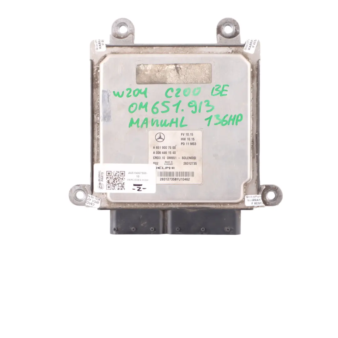 Mercedes W204 C200CDI BlueEFFICIENCY OM651.913 Engine ECU Kit Key - SKU A6519007500-10 - Part number A6519007500