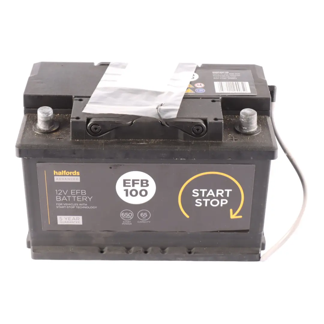 Halfords 12V Accumulator Battery 65Ah 650A EFB100 - SKU Halfords 65Ah Accumulator - Part number Halfords 65Ah Accumulator