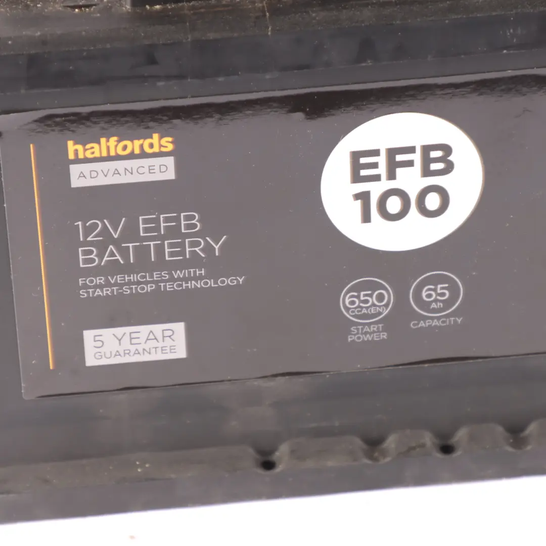 Halfords 12V Accumulator Battery 65Ah 650A EFB100 to with Part number Halfords 65Ah Accumulator Halfords 12V Accumulator Battery 65Ah 650A EFB100 - SKU Halfords 65Ah Accumulator - Part number Halfords 65Ah Accumulator