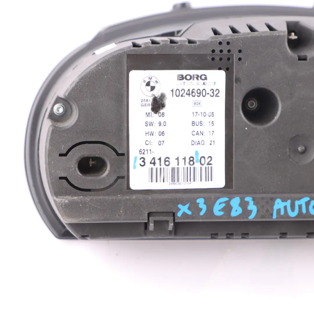Instrument Cluster Speedo Clocks Diesel 3416118 to BMW X3 Series E83 2.0d 3.0d with Part number 3451585 BMW X3 Series E83 2.0d 3.0d Instrument Cluster Speedo Clocks Diesel 3416118 - SKU rhd-3416118 - Part number 3451585