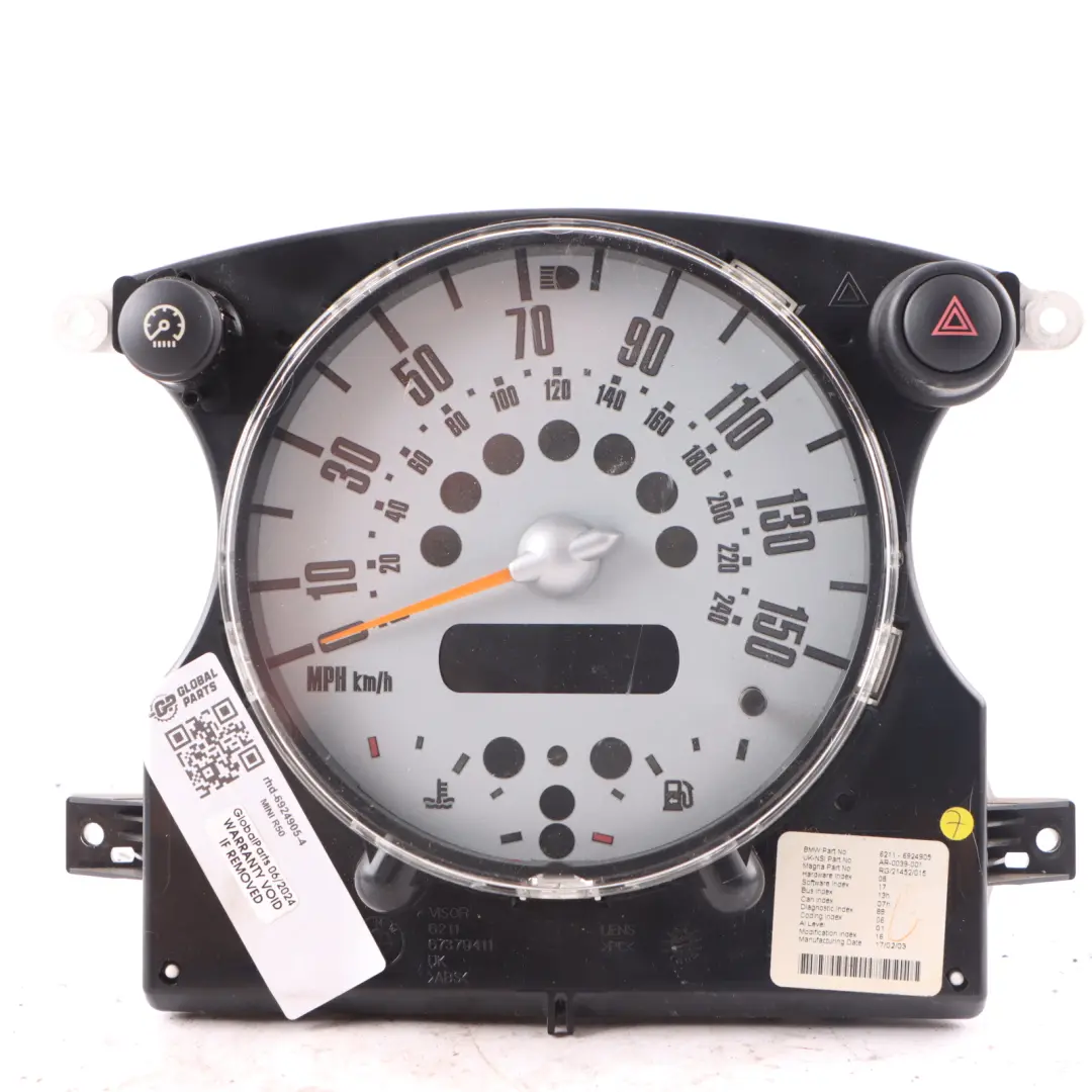 Speedometer Speedo Clock Cluster Instrument Manual to Mini One R50 R52 with Part number 6924905 Mini One R50 R52 Speedometer Speedo Clock Cluster Instrument Manual - SKU rhd-6924905-4 - Part number 6924905
