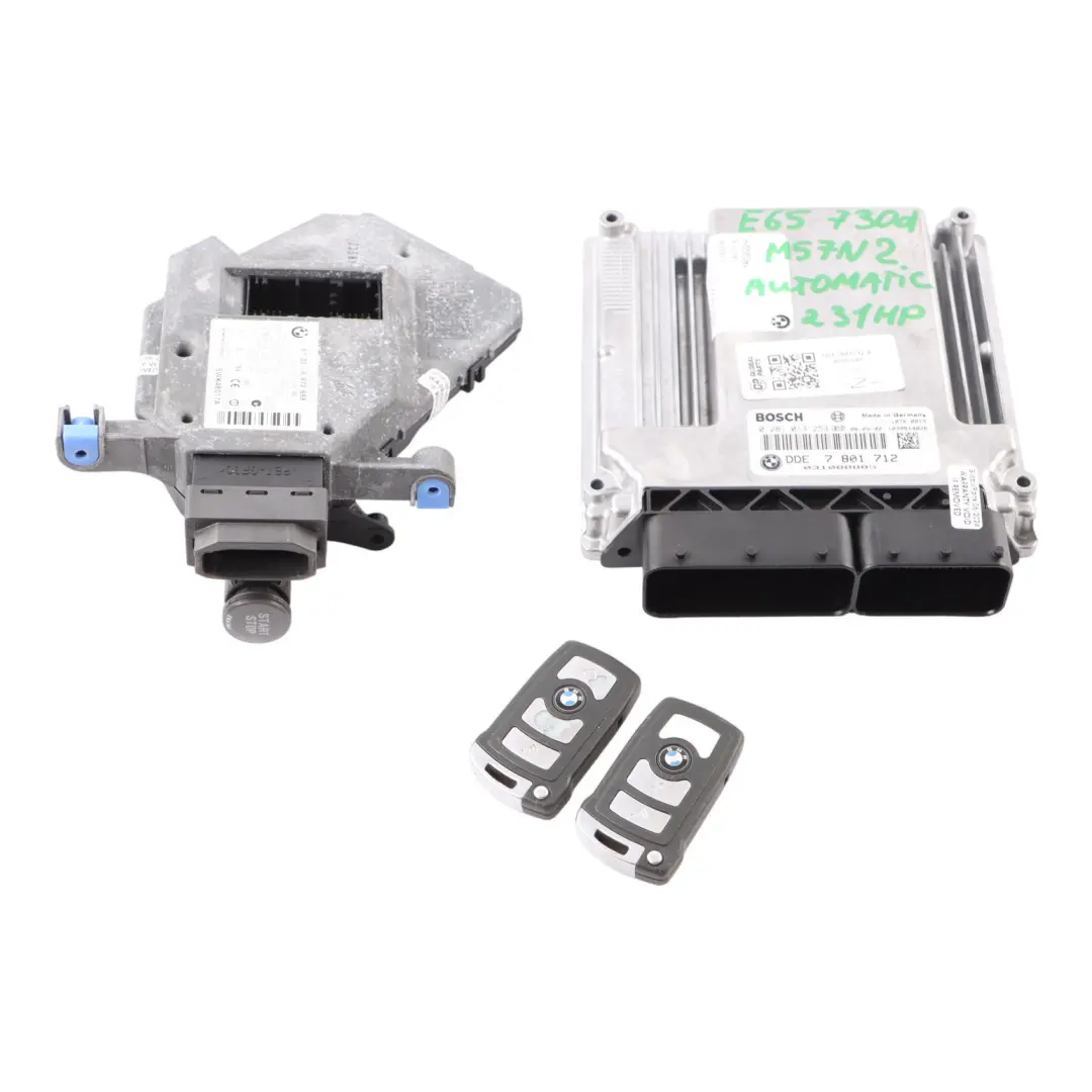 BMW E65 730d M57N2 231HP ECU Engine Kit DDE + CAS + 2 Keys Automatic - SKU rhd-7801712-4 - Part number 7801712