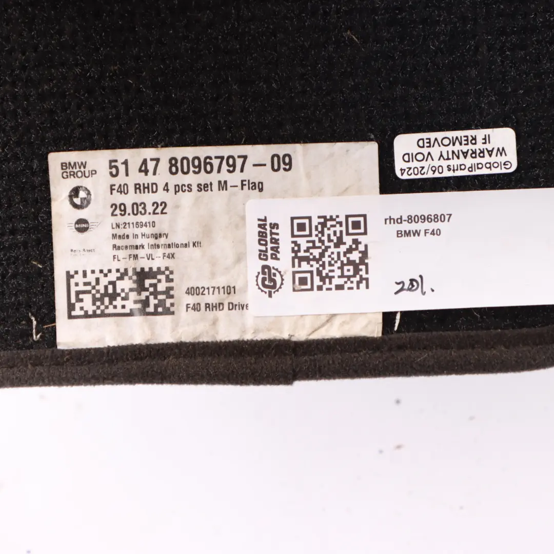 Floor Mats BMW F40 F44 Interior Front Rear Floor Mat Carpet Cover Set to with Part number 8096807 Floor Mats BMW F40 F44 Interior Front Rear Floor Mat Carpet Cover Set - SKU RHD-8096807 - Part number 8096807