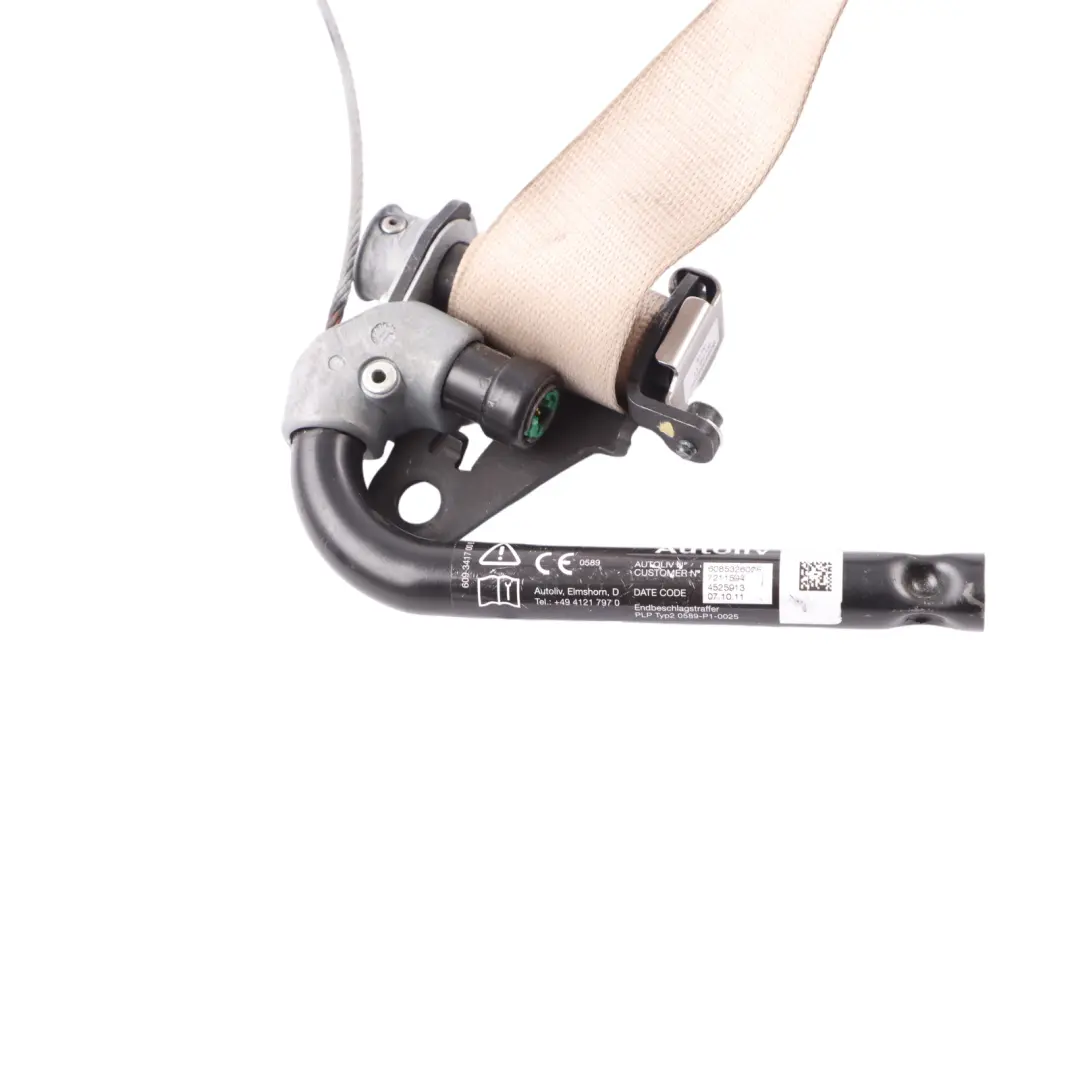 Upper Belt Front Right O/S Seatbelt Oyster to BMW F01 F02 F10 F11 Seat with Part number 9164510 BMW F01 F02 F10 F11 Seat Upper Belt Front Right O/S Seatbelt Oyster - SKU rhd-9164510-1 - Part number 9164510