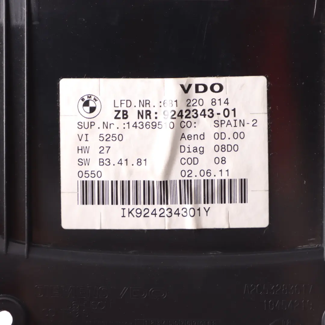 Instrument Cluster Speedo Clocks Petrol Automatic to BMW E90 E92 with Part number 9242343 BMW E90 E92 Instrument Cluster Speedo Clocks Petrol Automatic - SKU rhd-9242343-1 - Part number 9242343