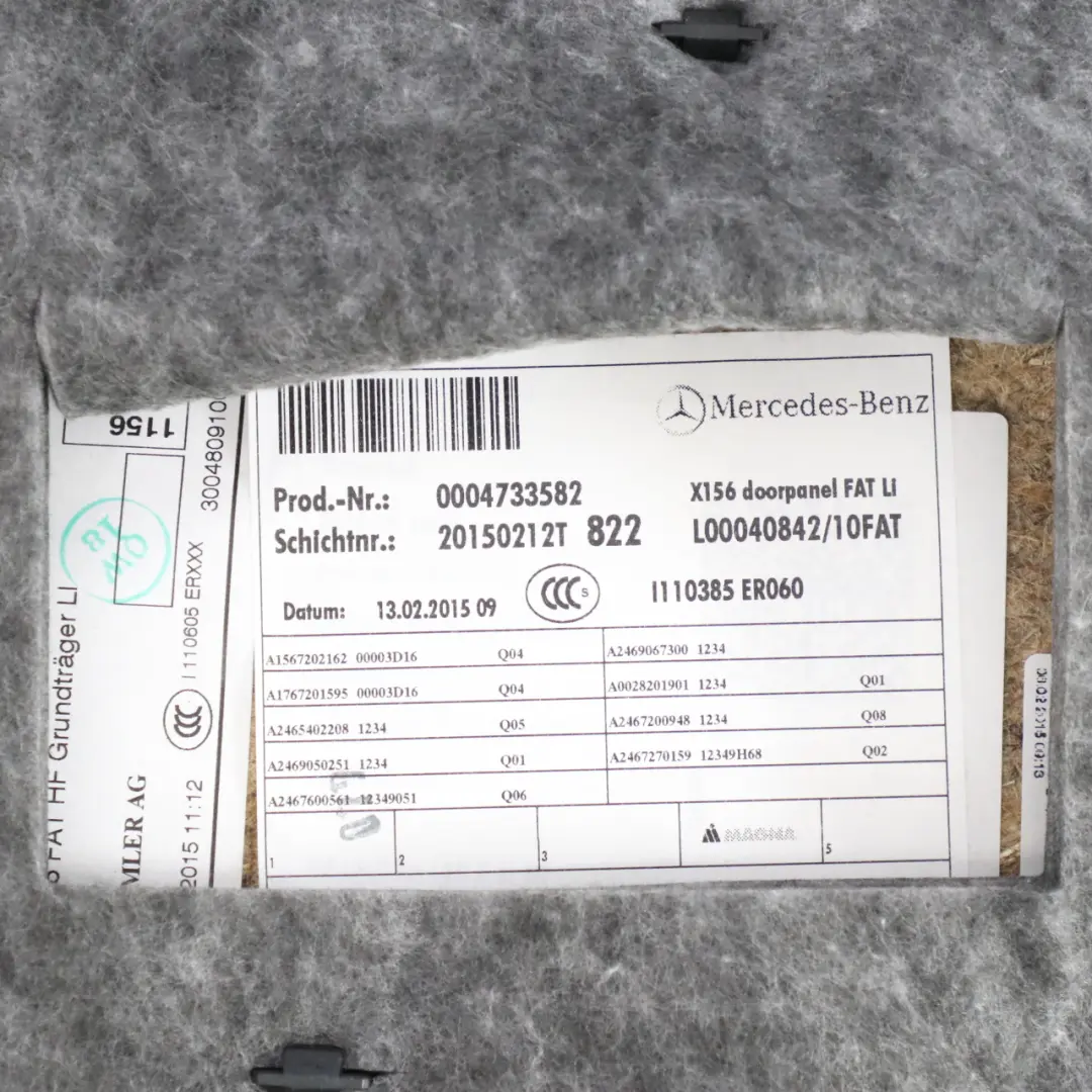 Couvercle Carte Porte Avant Gauche Panneau habillage Cuir pour Mercedes X156 à propos du numéro de pièce A1567202500 Mercedes X156 Couvercle Carte Porte Avant Gauche Panneau habillage Cuir - SKU rhd-A1567202500-1 - Numéro de pièce A1567202500