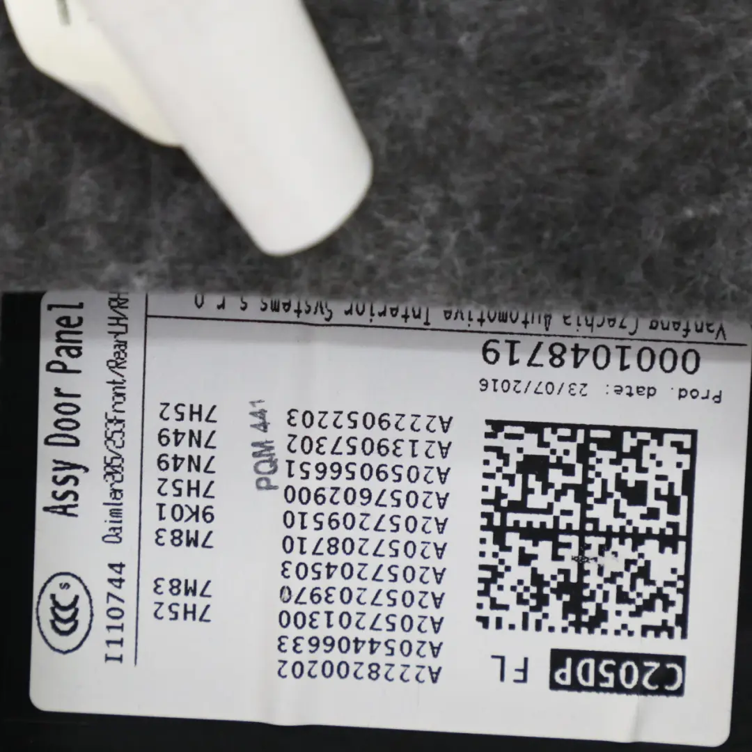 Door Card Panel Trim Front Left N/S Black Leather to Mercedes W205 C205 with Part number A2057202715 Mercedes W205 C205 Door Card Panel Trim Front Left N/S Black Leather - SKU rhd-A2057202715-1 - Part number A2057202715