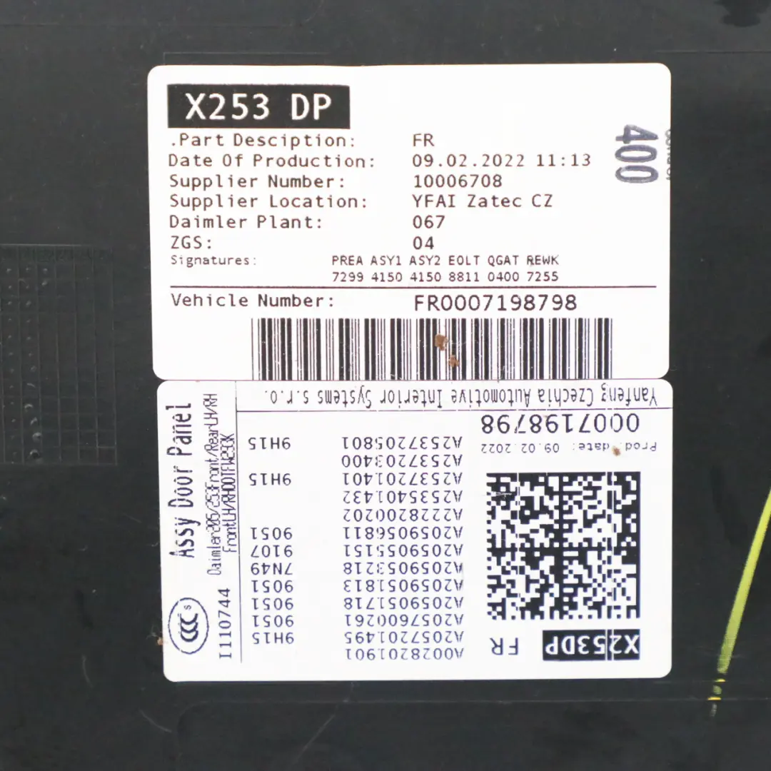 Door Card Trim Panel Front Right O/S Panel Black to Mercedes X253 with Part number A2537203804 Mercedes X253 Door Card Trim Panel Front Right O/S Panel Black - SKU rhd-A2537203804 - Part number A2537203804