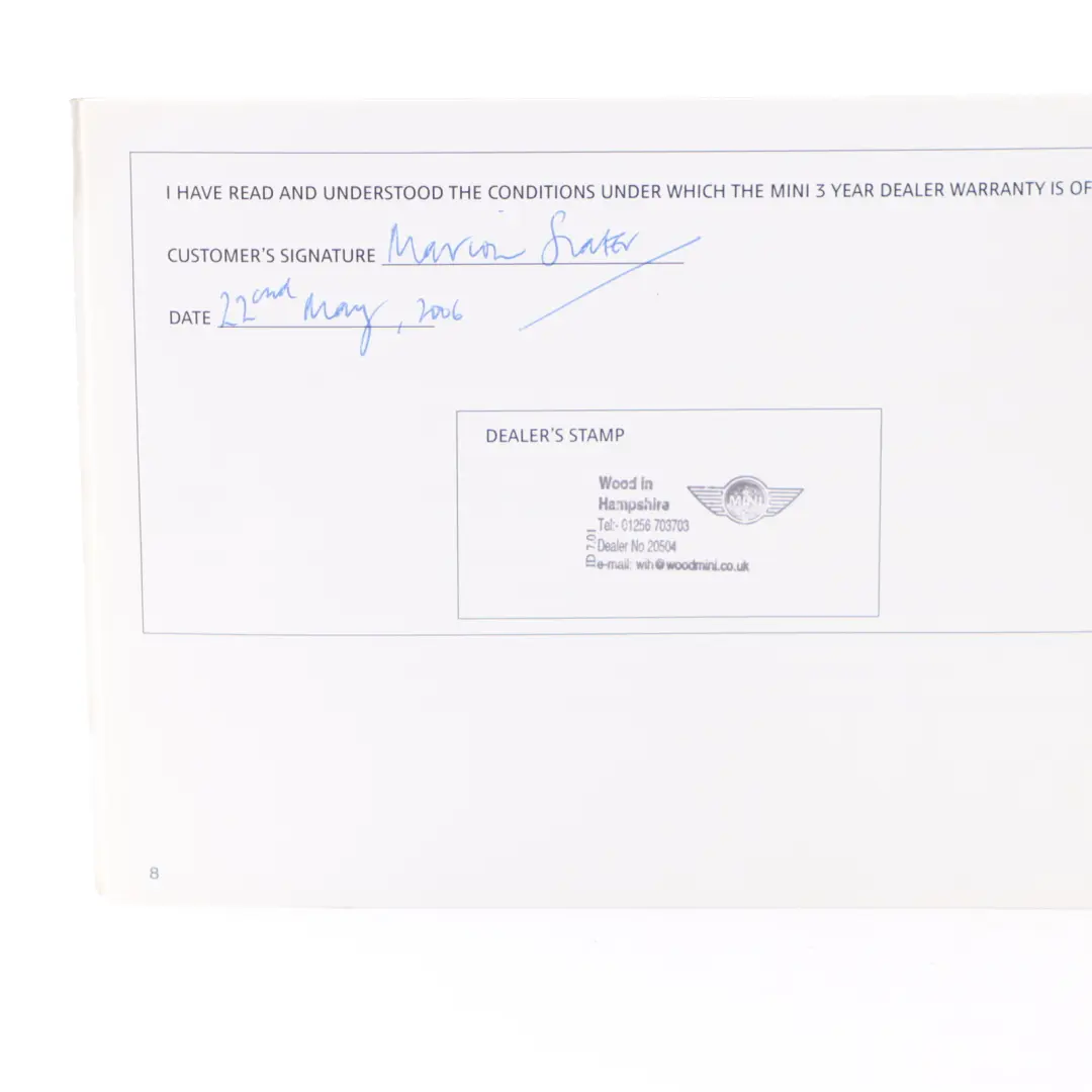 Mini Cooper R50 R53 Owner's Handbook Instructions Pouch Case Wallet Set - SKU 0156881-1 - Part number 0156881