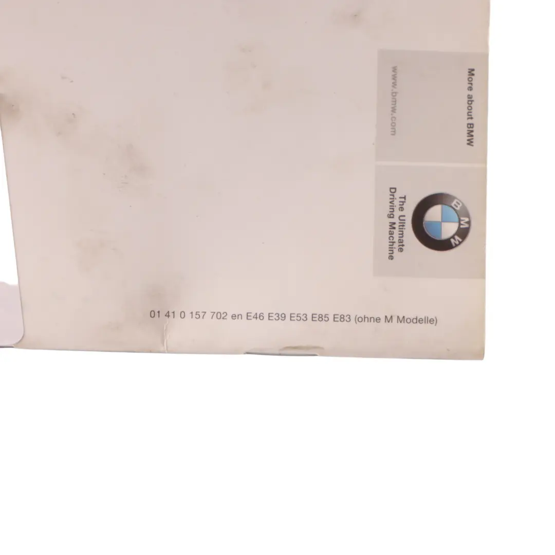 Service Booklet Book to BMW X3 X5 Z4 Series E53 E83 E85 with Part number 0157702 BMW X3 X5 Z4 Series E53 E83 E85 Service Booklet Book - SKU 0157702 - Part number 0157702