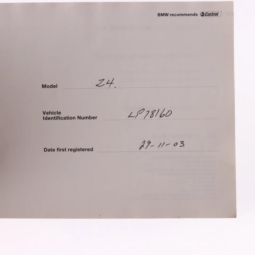 Service Booklet Book to BMW X3 X5 Z4 Series E53 E83 E85 with Part number 0157702 BMW X3 X5 Z4 Series E53 E83 E85 Service Booklet Book - SKU 0157702 - Part number 0157702